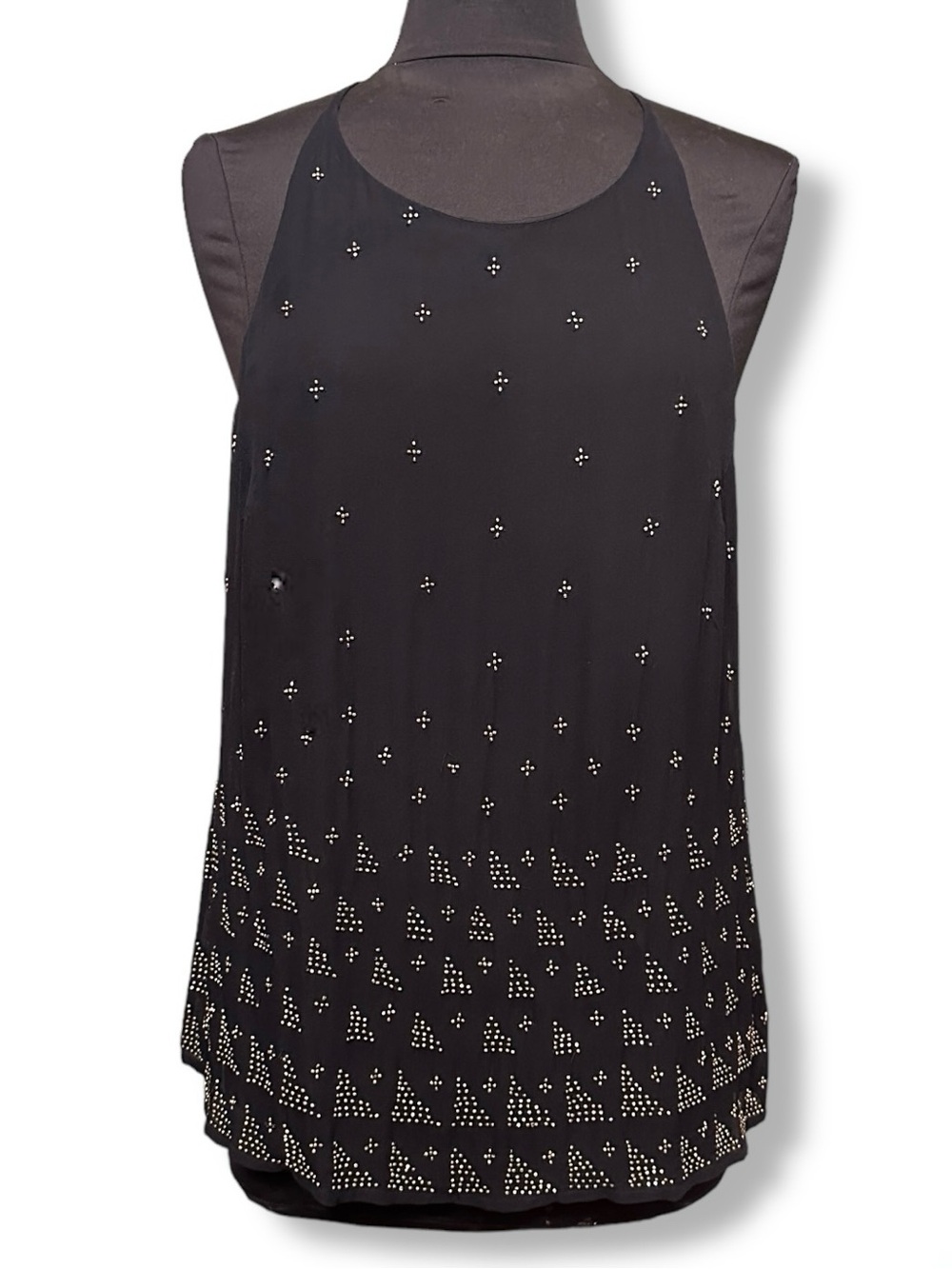 Joie Silk Caviar Gold Beaded High Neck Sleeveless Blouse Black Size Medium